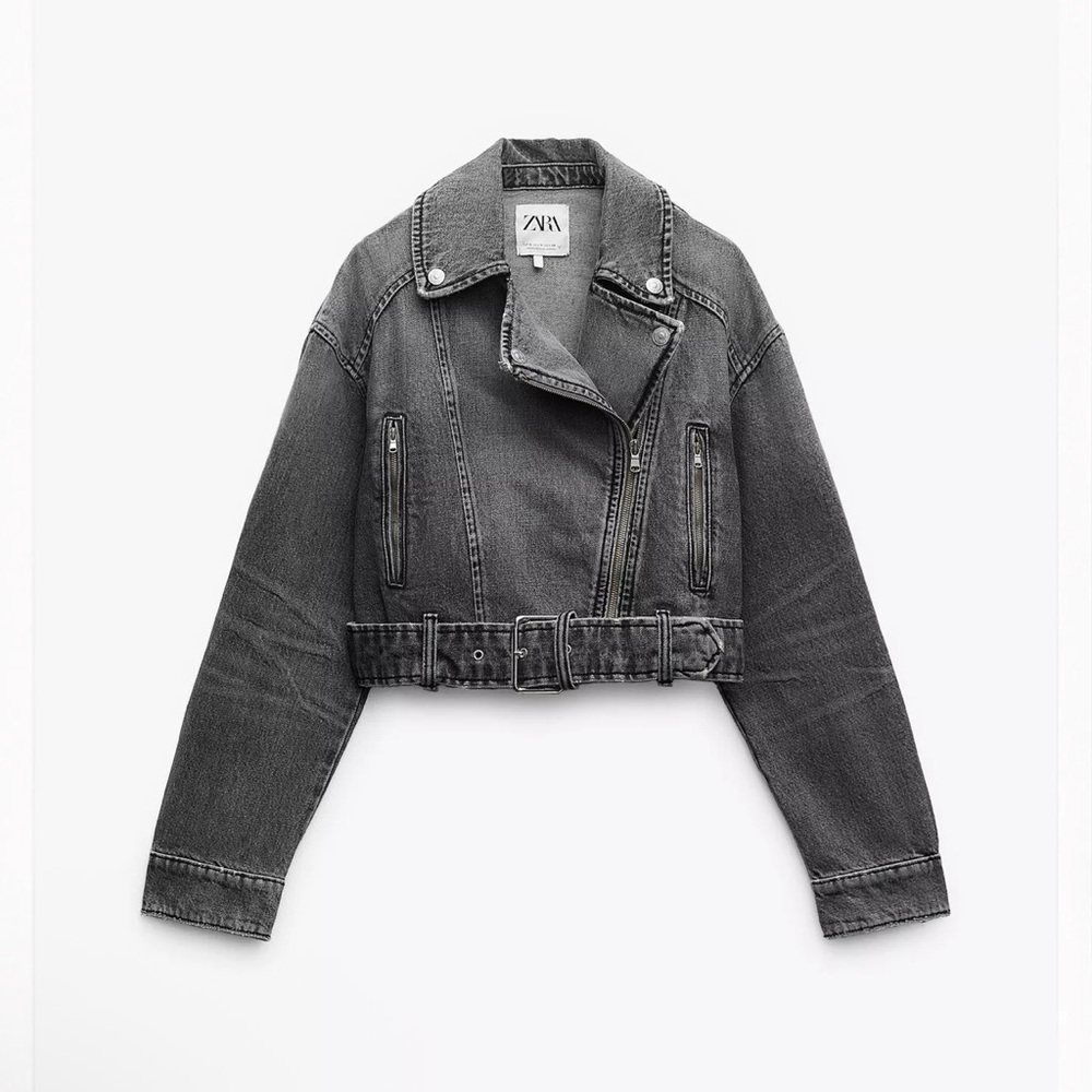 Zara Cropped Denim Biker Jacket